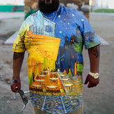 Men's Plus Size Outdoor Cafe Print Short Sleeve T-Shirt